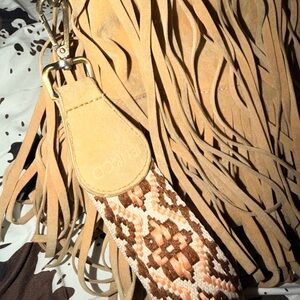 Frye Beige Fringe Leather Shoulder Bag